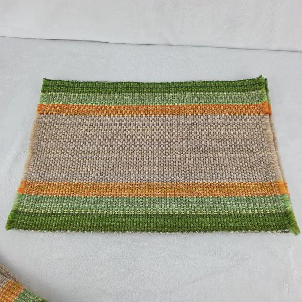 Vintage MCM Woven Placemats Set of 4 Green Orange Beige Made in Japan Unused NOS